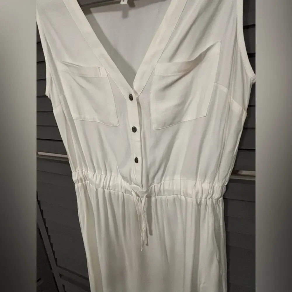 Maurices White Button-Front Elastic Drawstring Waist Sleeveless Dress Size Small